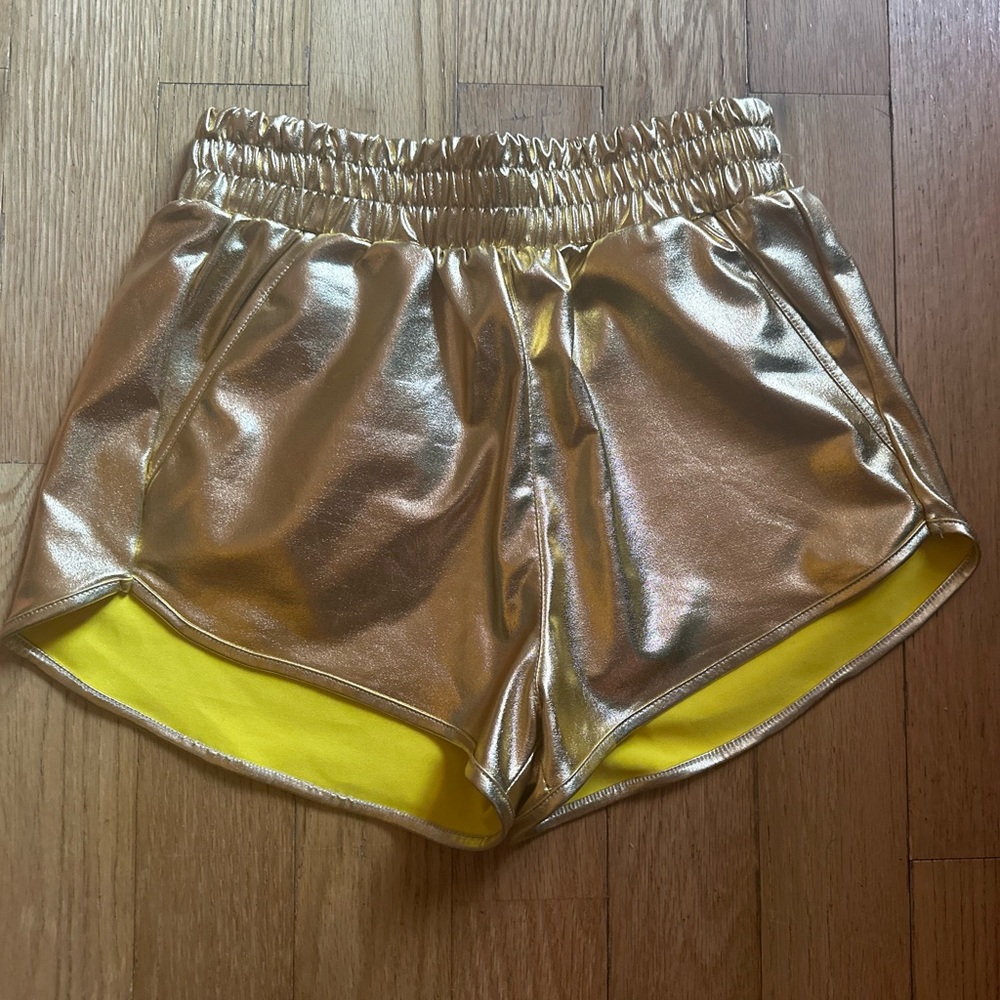 Gold and Yellow Athletic Shorts with Elastic Waistband